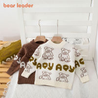 Bear Leader เสื้อกันหนาวเด็กชายทารกอายุ2-6ปี Atasan Bahan Rajut แบบสวมหัวลายหมีตัวเล็กตัวอักษรคอกลม2023ฤดูใบไม้ร่วงฤดูหนาว