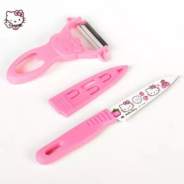 y 2 in 1 Peel Knife Set Hello cute kitty Kitchen Peeler Cooking