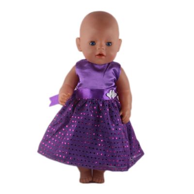 ชุดเดรสสำหรับเสื้อผ้าอุปกรณ์ตุ๊กตาชุดเดรสสีม่วงน่ารักชุดเดรสโบว์จิ๋วสำหรับตุ๊กตาเกิดใหม่ขนาด43ซม. ของขวัญตุ๊กตาเด็กขนาด18นิ้วแบบทำมือ