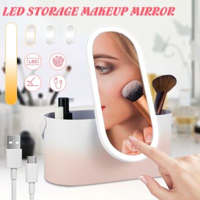 Makeup Organizer Box with Mirror Smart Led Makeup Mirrors With Cosmetics Portable Storage Box With Handle For Girls Travel Home Mirrors