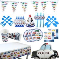 ♨ Childrens Engineering Car Party bBirthday Party Supplies Train Balloon Decoration Construction Car Disposable Tableware Set