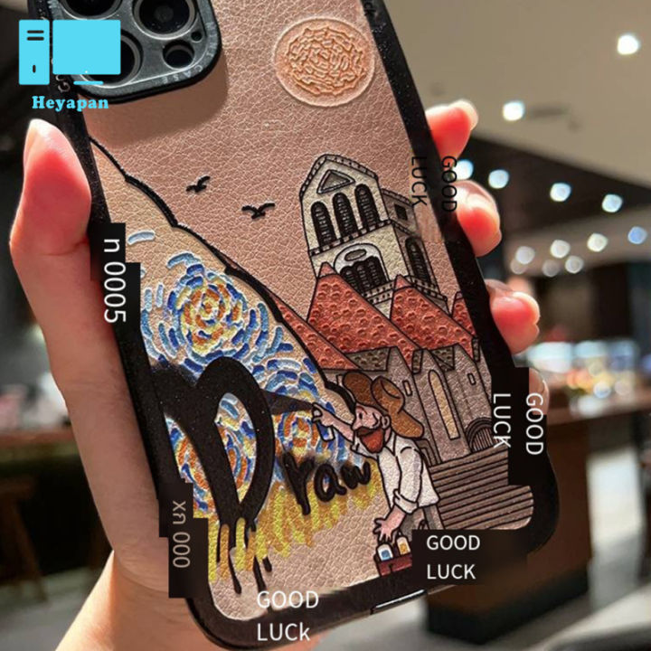 ออกแบบภาพวาดสีน้ำมันนิ่มเคสโทรศัพท์แนวเรโทรใช้ได้กับ-iphone-14-13-12-11ซีรีส์