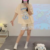 ชุดนอนลําลอง แบบนิ่ม ทรงหลวม ลายการ์ตูนอนิเมะ Cinnamoroll Sanrios Kawaii แฟชั่นฤดูร้อน แบบเรียบง่าย สําหรับเด็กผู้หญิง