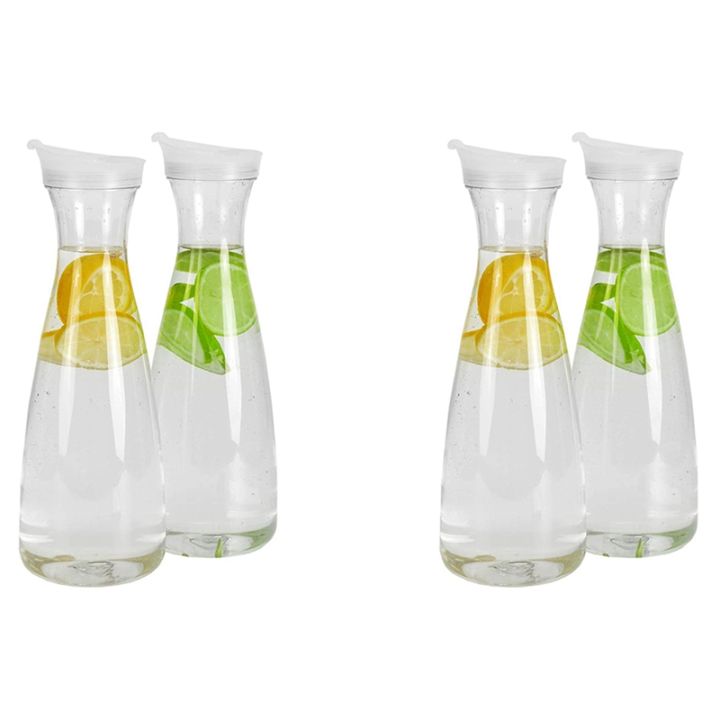 2Pcs 1L Plastic Water Carafes with White Flip Tab Lids- Food Grade &  Recyclable Shatterproof Pitchers - Juice Jar