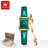 OLEVS New Quartz Watch for Women Leather Strap Square Small Dial Gold Ladies Dress Wristwatch Bracelet Set Waterproof Watches