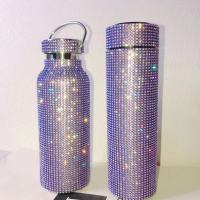 Diamond Thermos Vacuum Flask Hot Water Thermos Bottle Stainless Steel Purple Large Insulated Bottle Coffee Mug Bling Tumbler