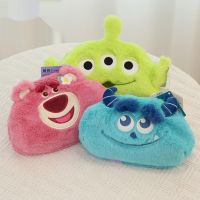 New Disney Plush Storage Bag Strawberry Bear Alien Sullivan Double-Sided Coin Purse Cute Student Pencil Case Girl Cosmetic Bag