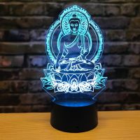 โคมไฟควบคุมโต๊ะระยะไกลเปลี่ยนสีได้16สี Lampu Buddha ภาพสีสันสดใส LED ไฟกลางคืน Sakyamuni 3D ของขวัญวันเกิดคริสต์มาส