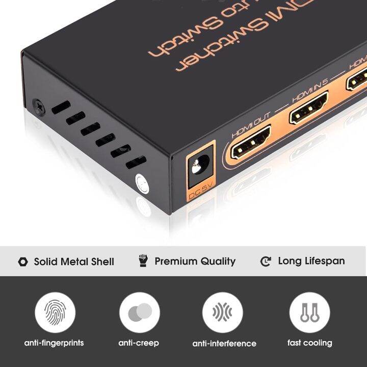 4k-60hz-สวิตช์-hdmi-5-in-1-out-hdmi2-0-selector-splitter-5x-1สวิตช์รีโมทควบคุมอัตโนมัติ18gbps-hdr10-dolby-vision-cec-uhd