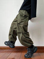 Black samurai mens pants oversize pants high street fashion plush knickerbockers American straight charging overalls