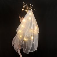 LED Fairy Flower Girl First Communion Tulle Veil Headband Lights Wreath Crown Glow Cosplay Birthday Party Christmas Navidad