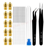 10 Pcs MK8 Extruder Brass Nozzles 0.4mm 10 Pcs Cleanning Needles 2 Pcs Tweezers Kit for Makerbot Creality CR 10 Ender 3/5