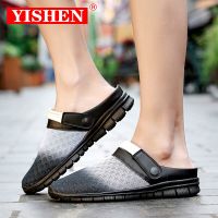 YISHEN Men Women Summer Sandal Mesh Mules Breathable Padded Beach Flip Flops Shoes Solid Flat Bath Slippers Outside Mens Slipper House Slippers