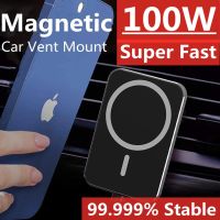 100W Magnetic Wireless Car Charger Mount for MacSafe Case iPhone 12 13 14 Pro Max 11 Magnet Car Phone Holder Stand Fast Charging