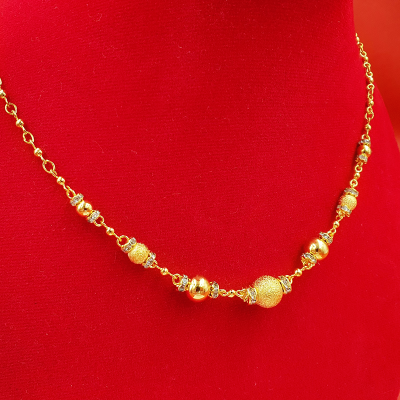 สร้อยคอทองลายเม็ดจิกคั่นล้อเพชร ความยาว 17 นิ้ว ทองชุบ ทองปลอม เคลือบทองคุณภาพสูง ทำจากทองเหลือง รูปถ่ายจากสินค้าจริง
