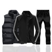Tracksuits Men Sweatshirt Sporting Fleece Gyms Winter Vest+Jacket + Pants 3pc Casual Track Suit Sportswear Fitness Sweat Suits