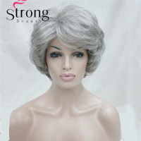 Short Soft Thick Wavy Layered Silver grey Full Synthetic Wig Womens Wigs