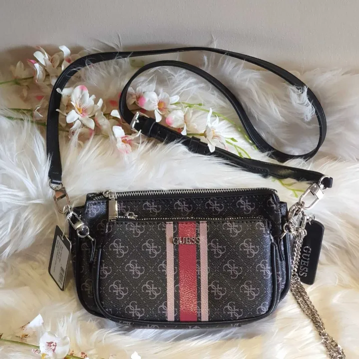 Guess Arie Double Compartment Crossbody in Quattro G Logo Printed Faux