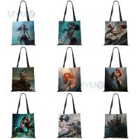 【Lanse store】Mermaid Shoulder Bags Tote Anime Canvas Shopper Trendy High Capacity Storage Eco Punk School Beach Bag Luxury Designer Handbag