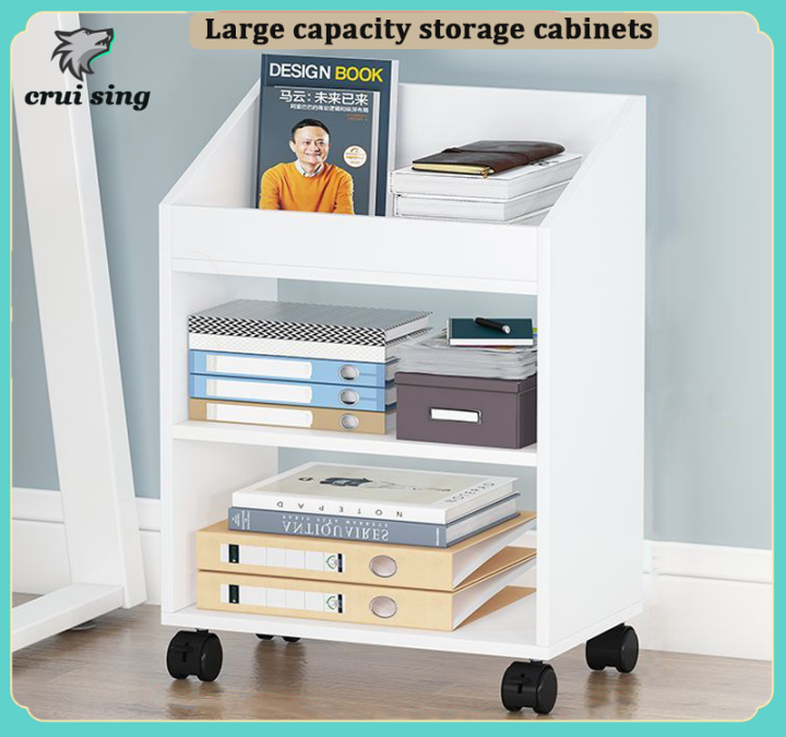 Wooden Storage With Wheels Movable Under Desk Organizer