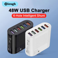 Elough 6พอร์ตเครื่องชาร์จ USB 48W ที่ชาร์จสำหรับเดินทางชาร์จเร็ว QC 3.0ผนังสำหรับ iPhone 13มือถือซัมซุงอะแดปเตอร์ชาร์จสายสเตอริโอ