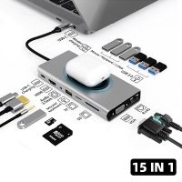 ◆▲ 15 In 1 Type C HUB Dock Station USB C HUB To HDMI RJ45 LAN Support Wireless Charging USB 3.0 Adapter for Macbook Lenovo Laptop