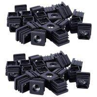 Square Tubing Pipe End Caps Insert Plugs M8 Thread 20X20mm 40Pcs Black