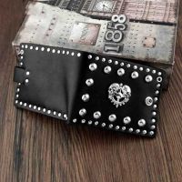 Mens Genuine Leather Wallet Foldable Rivet Retro Biker Wallet Anti-theft Pants Chain Purse Male Rock Pu Goth Tote BagWalltes