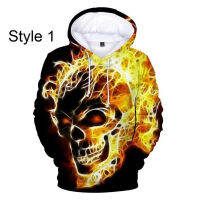 Cool Skull แพทเทิร์น 3D ผู้ชายฤดูใบไม้ร่วงฤดูหนาวแขนยาวเสื้อกันหนาววัยรุ่นแฟชั่นฮิปฮอป Pullover Hoodie