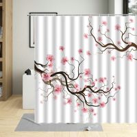 Romantic Rose Pink Floral Plant Shower Curtains Peach Blossom Cherry Flowers Bathroom Decor Waterproof Curtains With 12 Hooks