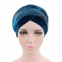 【YF】 Rhinestone Velvet Muslim Scarf Hijab Ready to Wear Turban Caps African Hat Womens Head Wraps Female Headscarf Bonnet