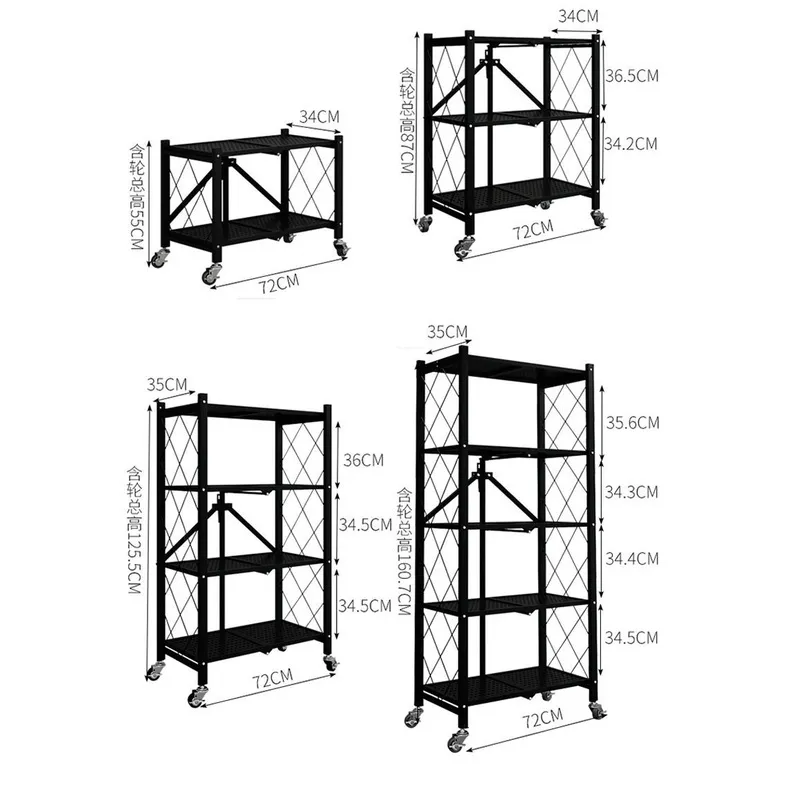 3-Tier Heavy Duty Foldable Metal Rack Storage Shelving Unit with Wheels  Moving Easily Organizer Shelves Great for Garage Kitchen Holds up to 750  lbs