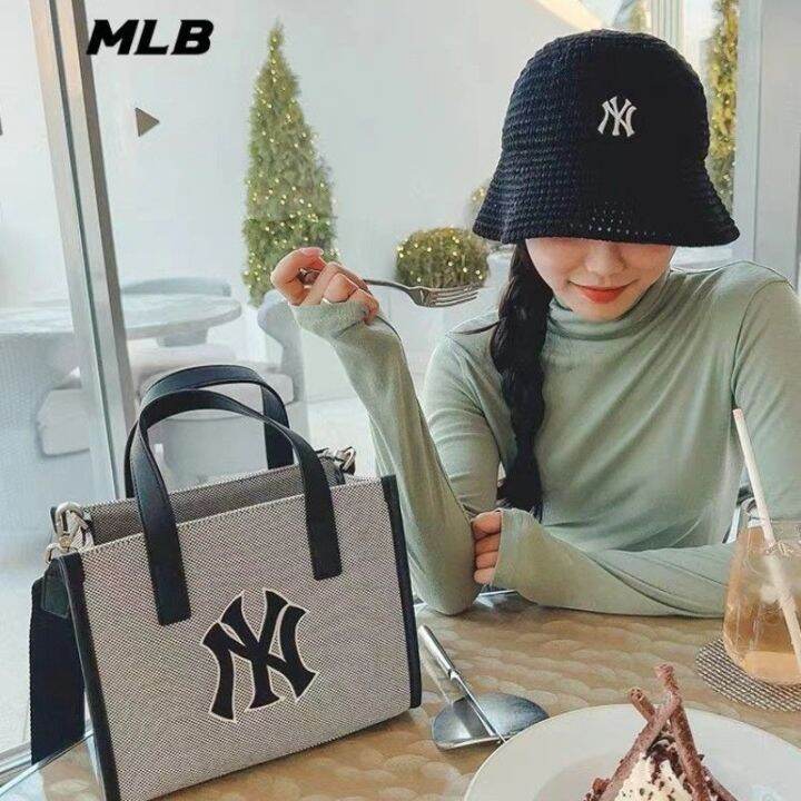 mlb-official-ny-popular-new-product-korean-ny-square-bag-womens-summer-yankees-canvas-embroidery-large-capacity-all-match-one-shoulder-messenger-bag