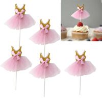 【CW】✢  5Pcs Glitter Tutus Toppers Skirt Picks for Birthday Theme Decoration(Golden)