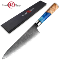 ?พร้อมส่ง?8 Inch Chef Knife Damascus Steel 67 Layers VG10 Japanese Chef Kitchen Knives Premium Cooking Tools Wood Resin Handle มีดเชฟดามัสกัสเหล็กมีดเชฟญี่ปุ่นมีดทำอาหารขั้นสูงด้ามไม้เรซิน