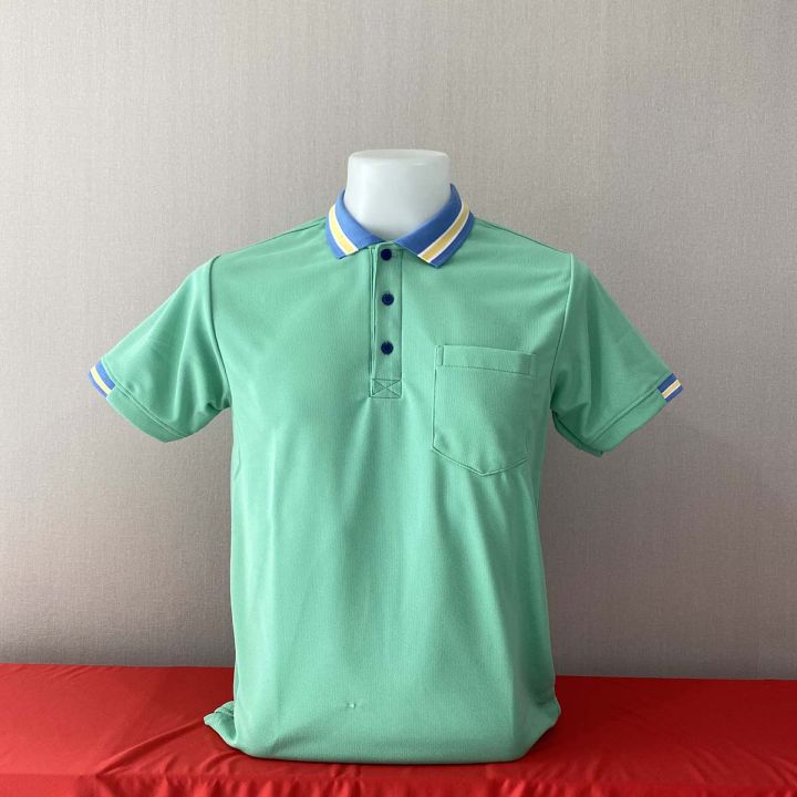 polo-shirt-เสื้อโปโล-ผ้าไมโครแอร์-micro-plus-สีเขียวมิ้นท์-ปกขลีปฟ้าเหลือง-สวมใส่สบาย-แบบคลาสสิค-ไม่เหมือนใคร-เหมาะสำรับอากาศในประเทศไทย