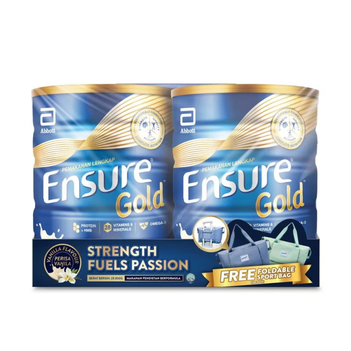 (PROMO) Ensure Gold Vanilla 850g Pack Of 2 Free Foldable Sport Bag (Exp