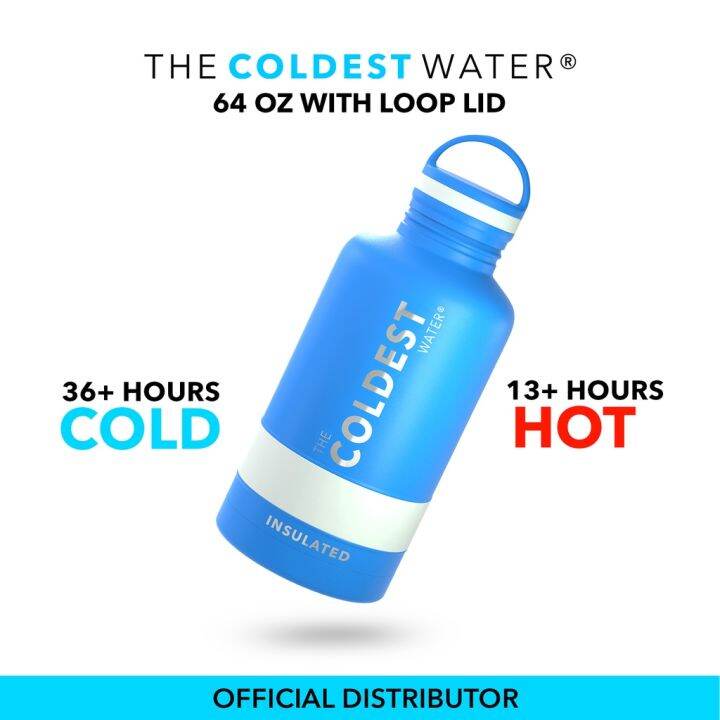 COLDEST Water Bottle 64 Oz (2 Liter) with Loop Lid Wide Mouth Thermos Hot and Cold Insulated