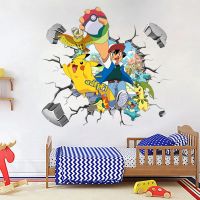 ¤ New Pokemon wall stickers cartoon animation poster Pikachu 3D stickers childrens room self-adhesive PVC decorative wallpaper