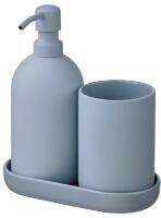 GANSJÖN 3-piece bathroom set, light grey-blue (กอนเชิน อุปกรณ์ห้องน้ำ3ชิ้น, เทาอ่อน-น้ำเงิน)