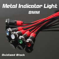 8mm With Wire Waterproof Metal Indicator LED Light Oxidized Black Highlight Signal Light Pilot Wires Switch 5V12V24V220V