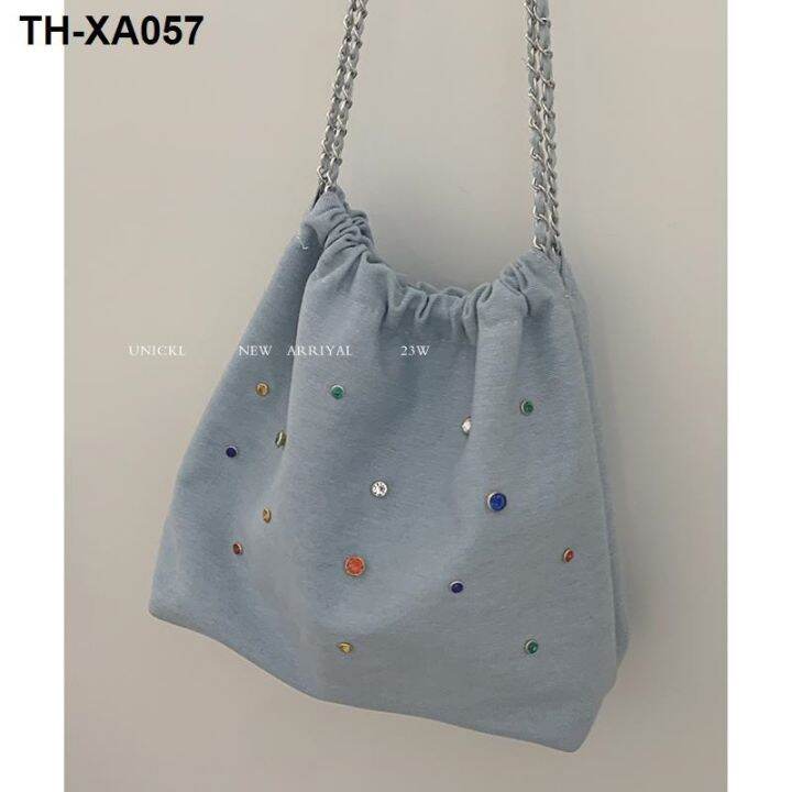 small-fragrant-style-denim-bag-women-2023-new-trendy-diamond-chain-bucket-all-match-large-capacity-shoulder-messenger