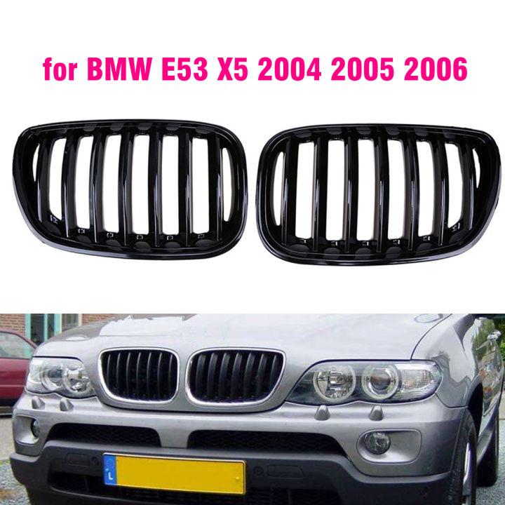 ด้านหน้าเงาสีดำไตกีฬาลูกกรงเครื่องดูดควันย่างสำหรับ-bmw-e53-x5-lci-2004-2005-2006รถจัดแต่งทรงผมแมตต์สีดำ