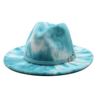 มัดย้อมผู้หญิงปีกกว้างแสงสีฟ้าเข็มขัดผู้ชาย Fedora หมวกฤดูใบไม้ผลิสุภาพสตรีวินเทจ fascinator Multicolor ปานามารู้สึกแจ๊สหมวก wholesa