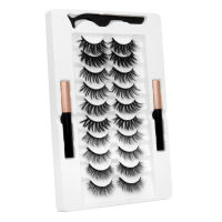 Hot 10คู่ Anti Sweat Waterproof Magnetic Eyelashes Set Cosmetic Glue Free With Eyeliner Long Lasting Synthetic Fiber False