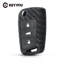 {Lili Car product} KEYYOU สำหรับ VW Golf 7 Bora Jetta พาสสาท GTI กอล์ฟ Skoda Octavia A7 Polo 5ซิลิโคนคีย์รถคาร์บอนไฟเบอร์เคสคีย์ที่ปิดป้องกัน