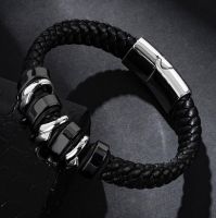 แฟชั่น Cool Man Hipster สร้อยข้อมือหนังสแตนเลส Magnetic Buckle Braided หนังสายรัดข้อมือ Punk หัวรถจักรฮิปฮอปสร้อยข้อมือเครื่องประดับ