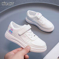 OKADY รองเท้าผ้าใบกีฬาสำหรับเด็ก,SNEAKER Anak Laki-Laki และเด็กหญิงสไตล์เกาหลีรองเท้าสีขาวกันลื่นพื้นนุ่มสำหรับเด็กขนาดกลางและขนาดใหญ่