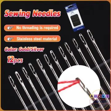 12pcs Self Threading Sewing Needles Stainless Steel Elderly Needle-side  Hole Blind Needle Hand Sewing Needles Apparel Accessory