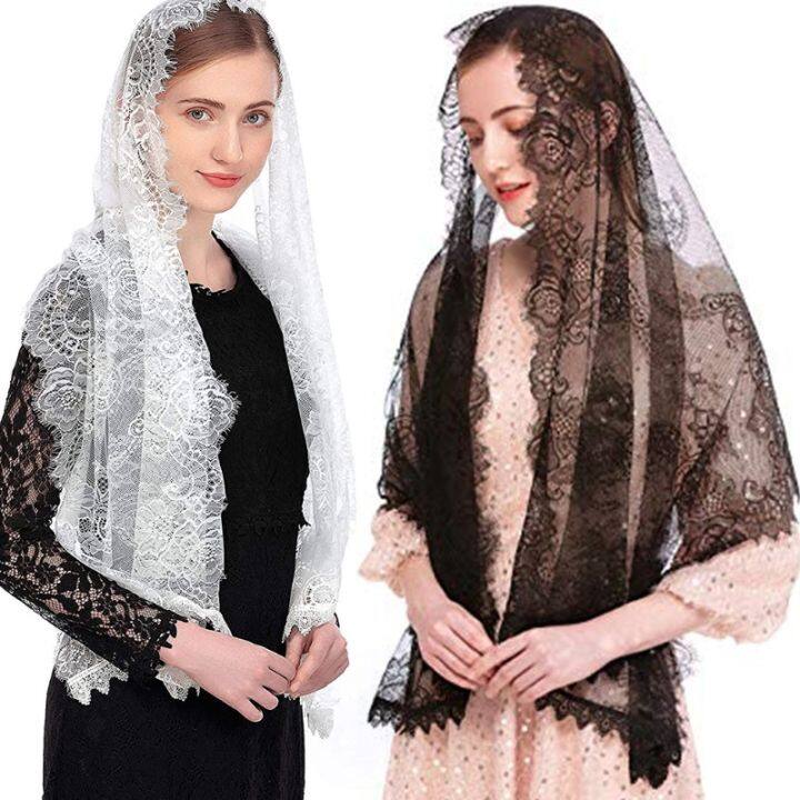 สไตล์สเปนลูกไม้แบบดั้งเดิมวินเทจ-mantilla-ปกคลุมละตินมวลหัวครอบคลุมผ้าพันคอสำหรับคาทอลิกโบสถ์โบสถ์